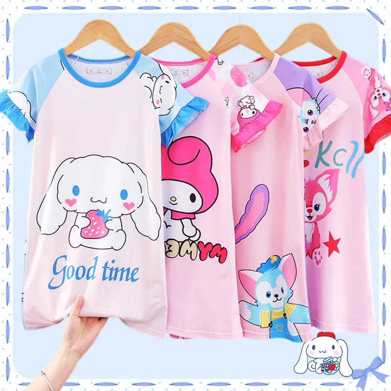 

Kawaii Kids Nightdress Cotton Soft Sanrioed Nightgown Cartoon Pajamas Cute Sleeves Anime Cinnamoroll My Melody Kuromi Girls Gift