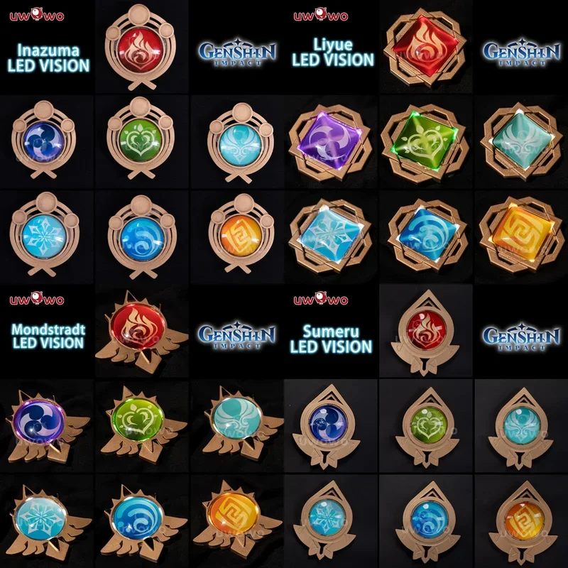 UWOWO LED Vision &quotEye of God&quot Game Genshin Impact Реквизит для косплея Mondstadt/Liyue/Inazuma/Sumeru Dendro Cryo Hydro