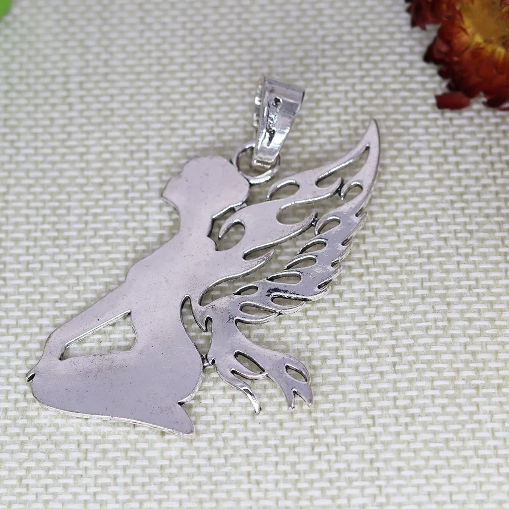 Подвески в виде балерины с крыльями ангела, 2 шт., винтажные тибетские Серебряные Подвески для изготовления ювелирных изделий, Женское Ожерелье, брелок 65x46 мм