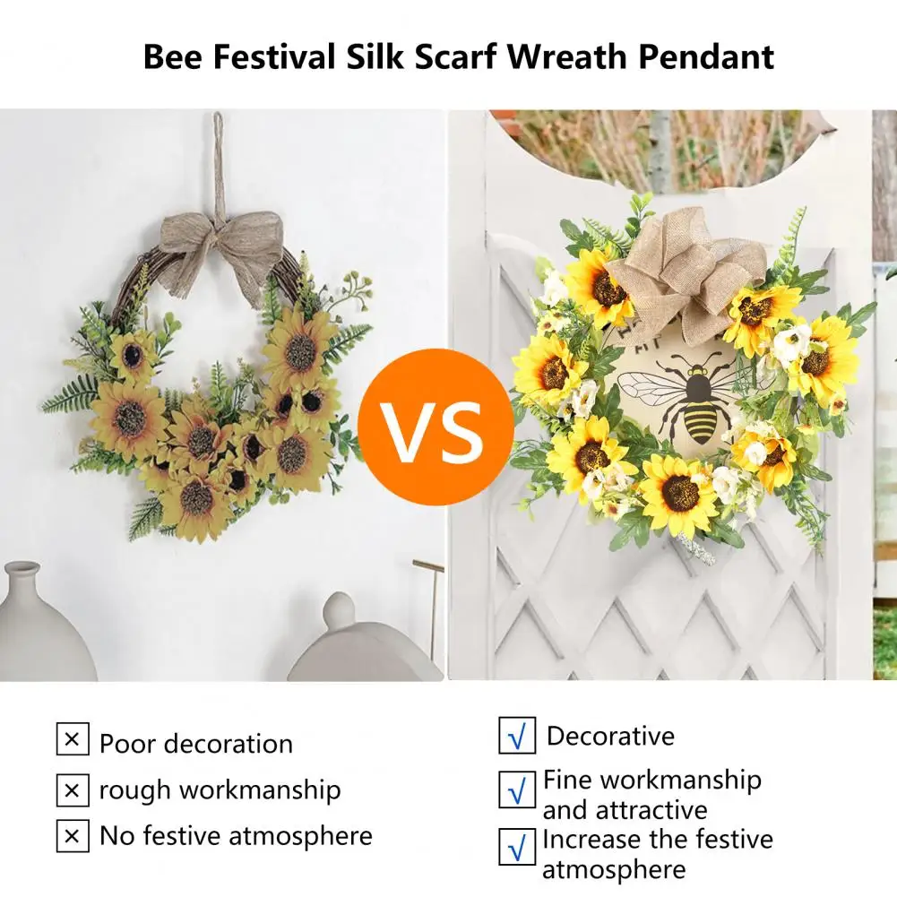 

Дверной венок из искусственного шелка, венок из пчелы с ремешком, подвеска для входной двери гостиной, создает праздничную атмосферу