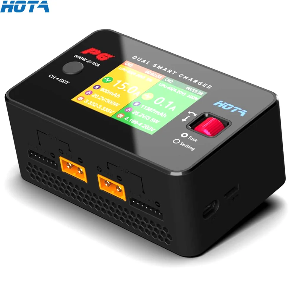 HOTA P6 DC600W 300W x2 15A x2 T240 AC240W двухканальный смарт-баланс зарядное устройство для Lipo LiIon NiMH батарея Радиоуправляемый Дрон, автомобиль Лодка DIY