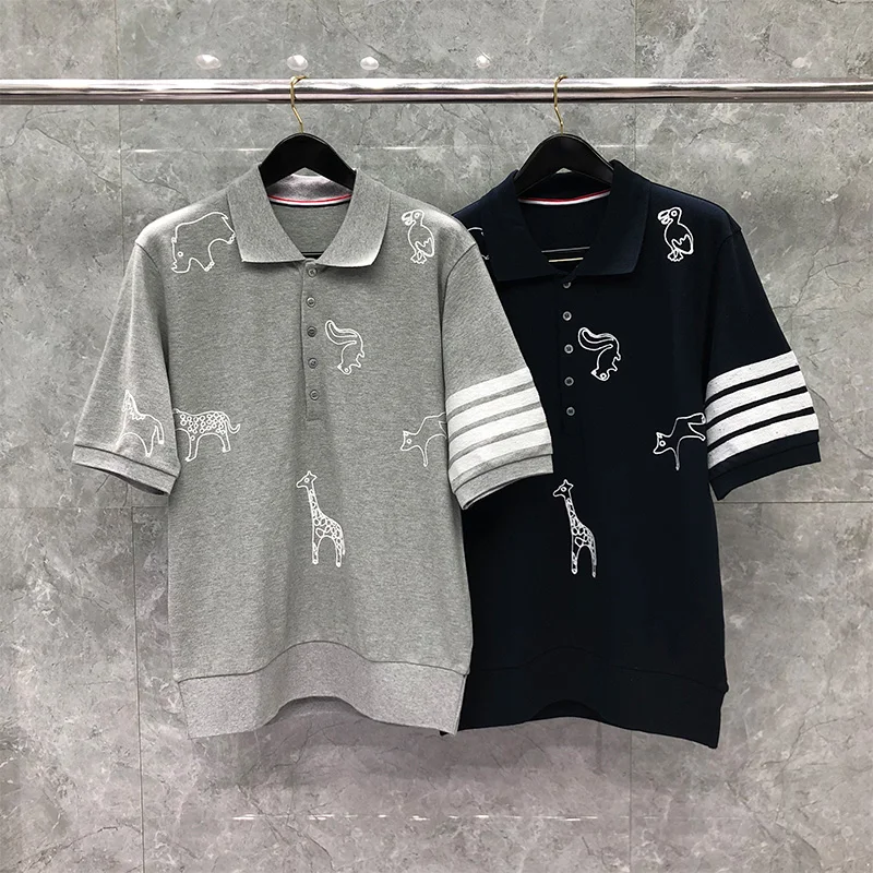 

TB TNOM Men Boutique Luxury Brand Polo Shirts Casual Cotton TB Polo shirt Striped Summer Short Sleeve Animal Pattern TB Tops