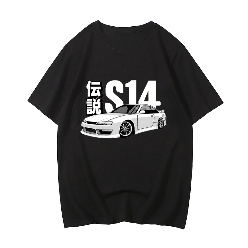 

Футболка Initial D с японским автомобилем, легенда S14, манга JDM, короткий рукав, 100% хлопок, повседневная коллекция 2022, летние футболки с круглым вырезом, черные классические принты