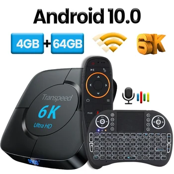 Transpeed Android 10.0 TV Box Voice Assistant 6K 3D Wifi 4GB RAM 64G 1