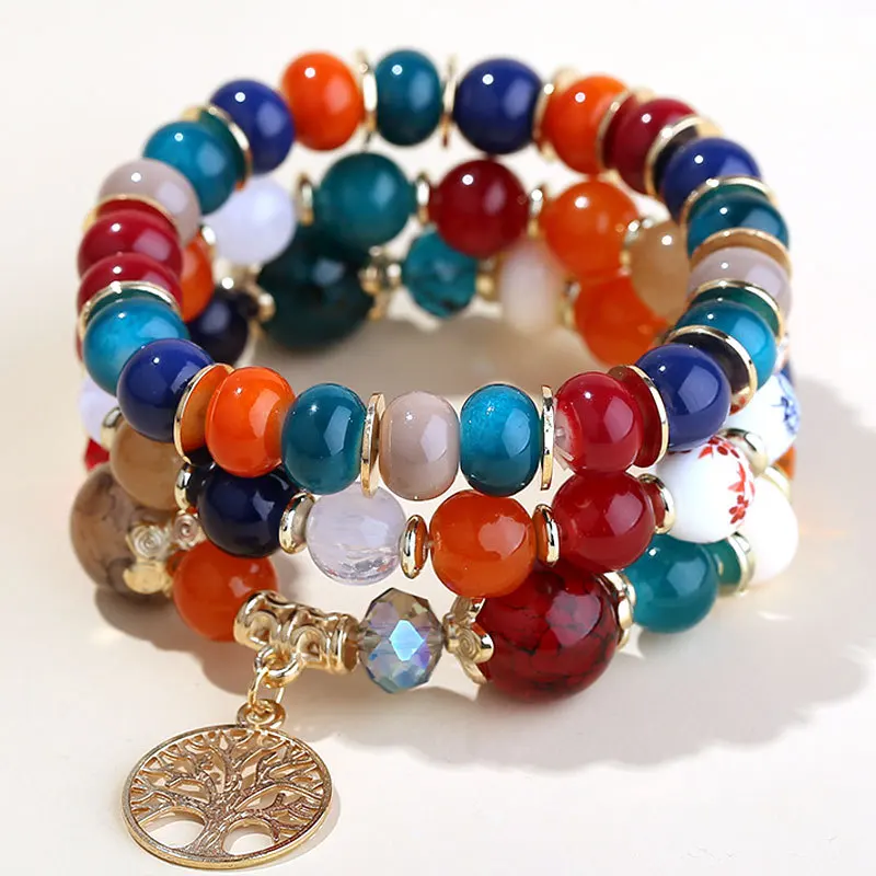 

WANGAIYAO new fashion retro bohemian ethnic style color matching female elastic rope multi-layer hand beaded bracelet spring, au