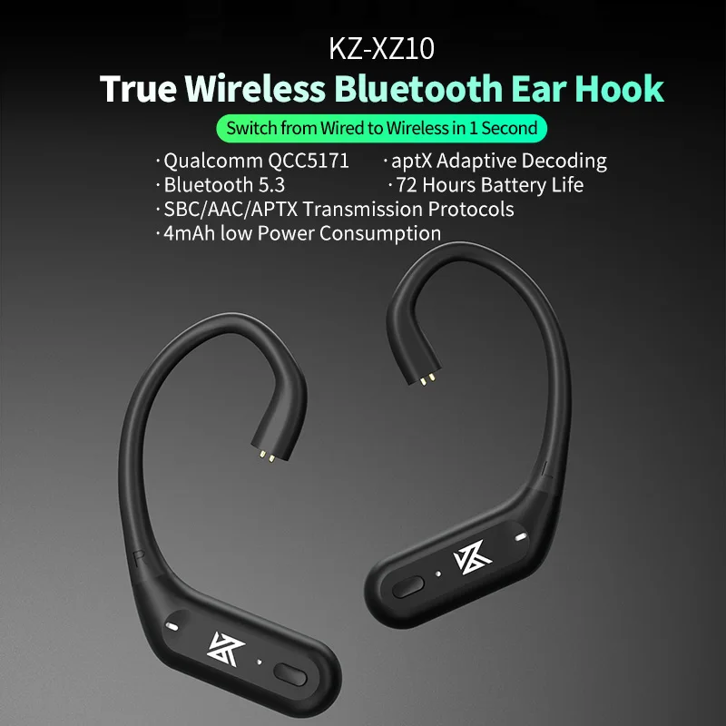 Фото Гибридный драйвер KZ-XZ10 Наушники Kz xz10Ear-Hook — Bluetooth 5.3 и проводной комбинированный комплект с aptX для ZS10 Pro, ZSN Pro, D-FI №2