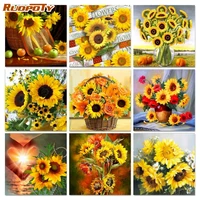 ruopoty frame yellow sunflower diy digital painting by number acrylic picture modern canvas painting wall art hand painted oil p