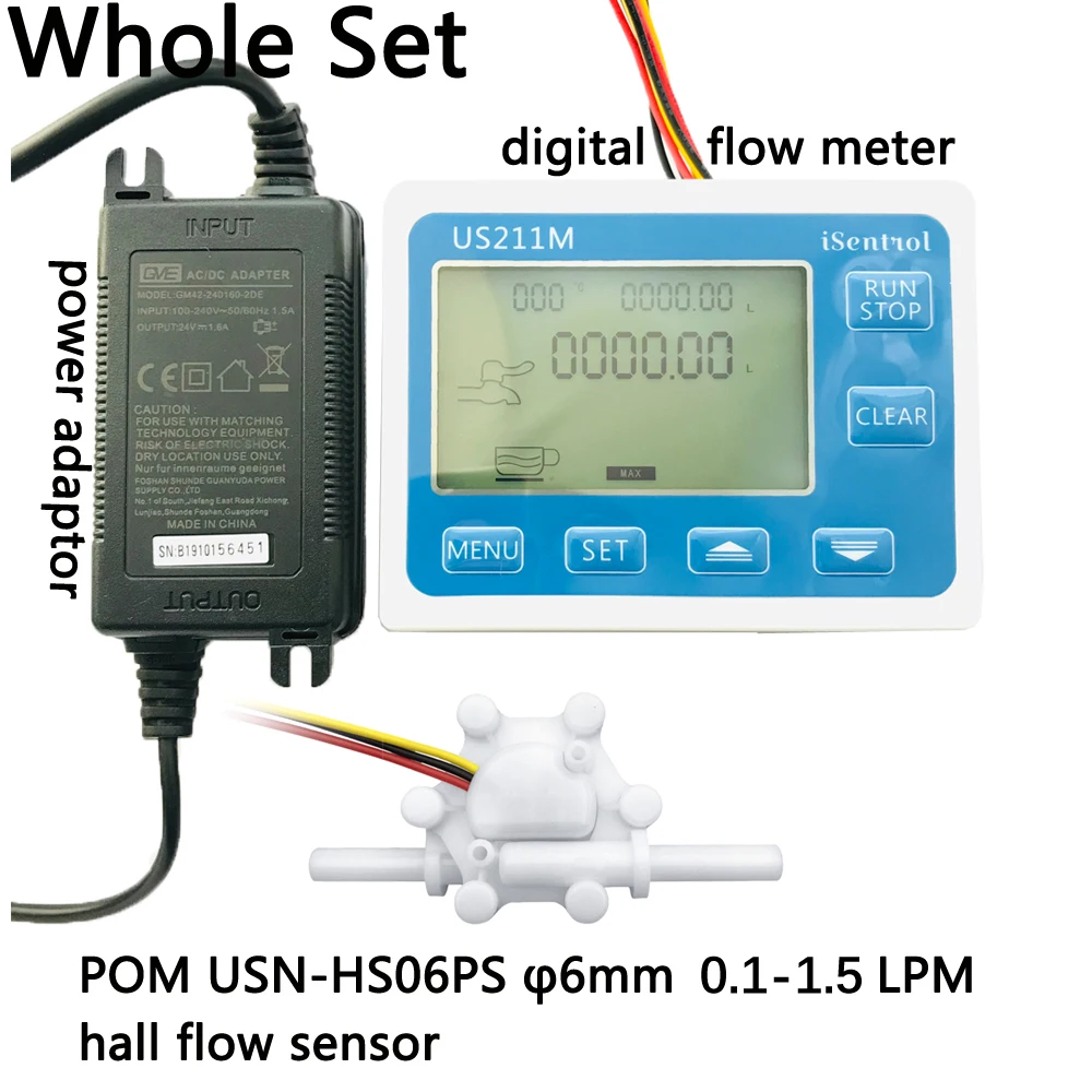 

US211M USN-HS06PS 0.1-1.5L/min Digital Water Flow Meter Reader and Hall Water Flow Sensor Displayer Sea Zhongjiang Dijiang