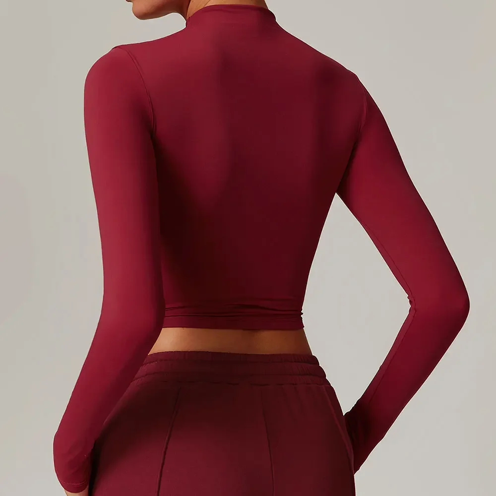 Женские укороченные топы с высоким воротом футболки для йоги однотонный