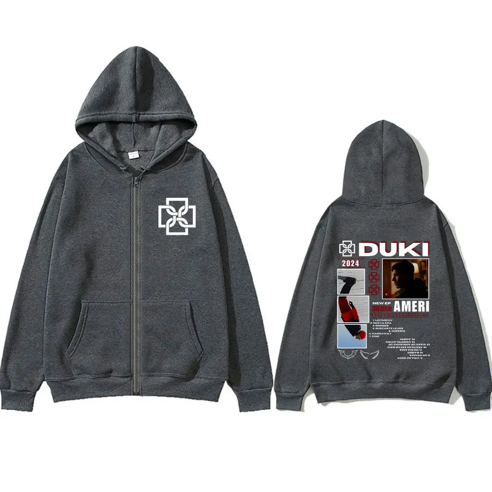Фото Rapper Duki Antes De Ameri Double Sided Print Zipper Hoodie Male Fashion Jacket Coat Men Women Hip Hop Oversized Zip Up Hoodies №2