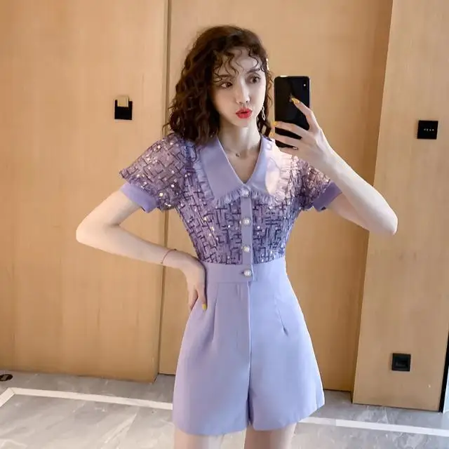 

Women 2022 Summer New Fashion Puff Sleeve Rompers Female Casual Wide Leg Jumpsuit Lady Bodysuit Elegant Chic Party Playsuits Q61