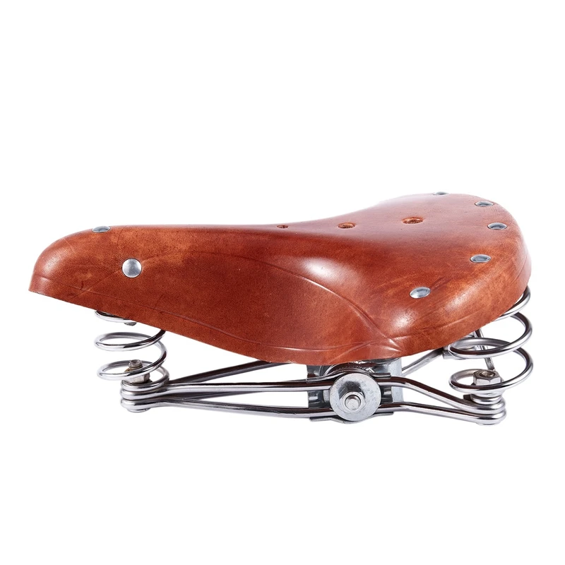 

2X Mountain Bike Saddle Retro Leather Cushion Soft And Comfortable Vintage Saddle Spring Cushion Bicycle Brown Seat