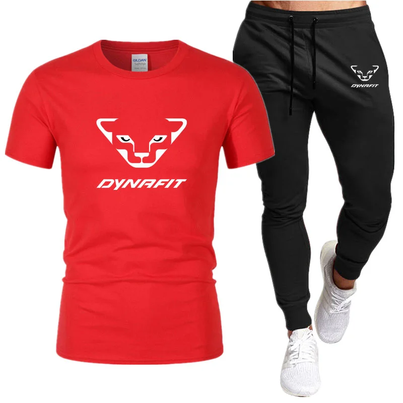 

Мужская рубашка, спортивный костюм DYNRFIT, мужской повседневный спортивный костюм для фитнеса, футболка с коротким рукавом + брюки, мужские повседневные спортивные костюмы