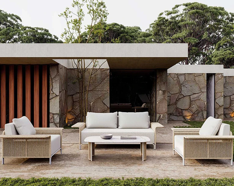 Courtyard rope combination rattan chair, outdoor aluminum alloy waterproof and sunscreen terrace, Nordic corner furniture