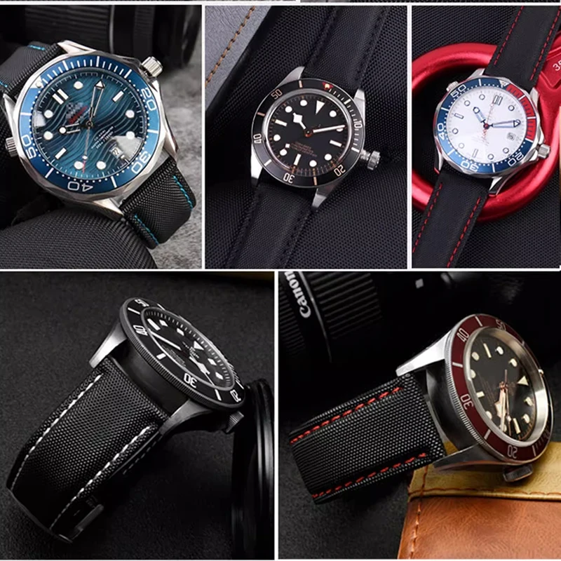 Фото Для TAG Heuer мужской гоночный F1 дайвинг Kalela из углеродного волокна тканый нейлоновый холст кожаный нижний ремешок для часов 20 мм 22 мм 24 мм браслет №5