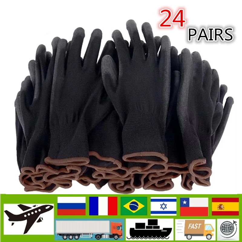 6-24 pairs of nitrile safety coated work gloves, PU gloves and palm coated mechanical work gloves, obtained CE EN388