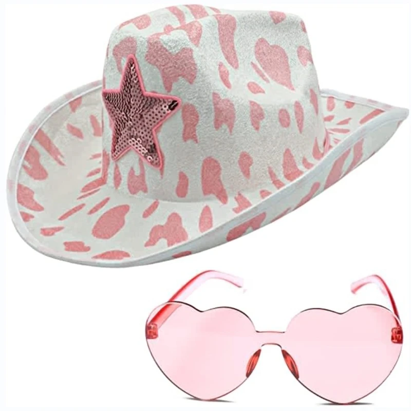 Cowgirl Party Hat Pink Cow Print Cowboy Hat Western Funny Cowboy Cosplay Party images - 6