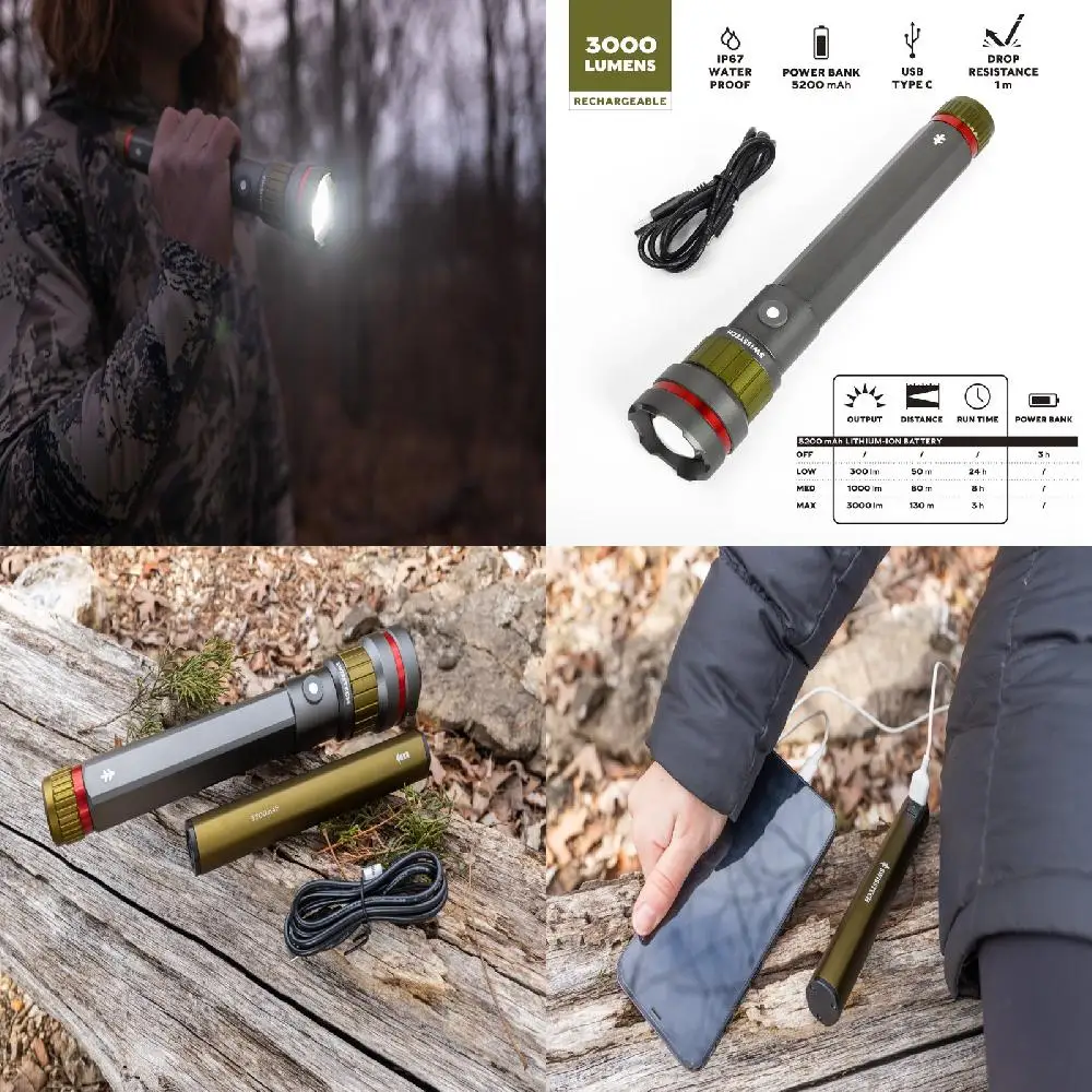 

Fantastic Rechargeable IP67 Waterproof, Powerful 5200 mAh Power Bank Portable and Drop Resistant LED Flashlight with Incredible