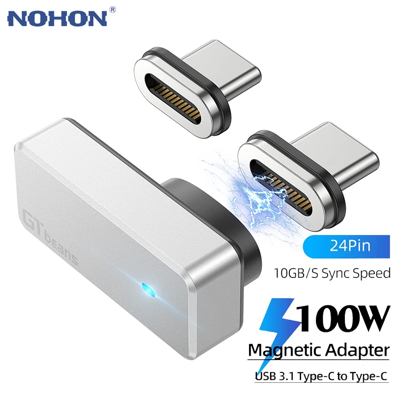 Серебристый Магнитный адаптер 24 Pin Type-C 10 Гбит/с USB C 3 1 конвертер PD 100 Вт Быстрая