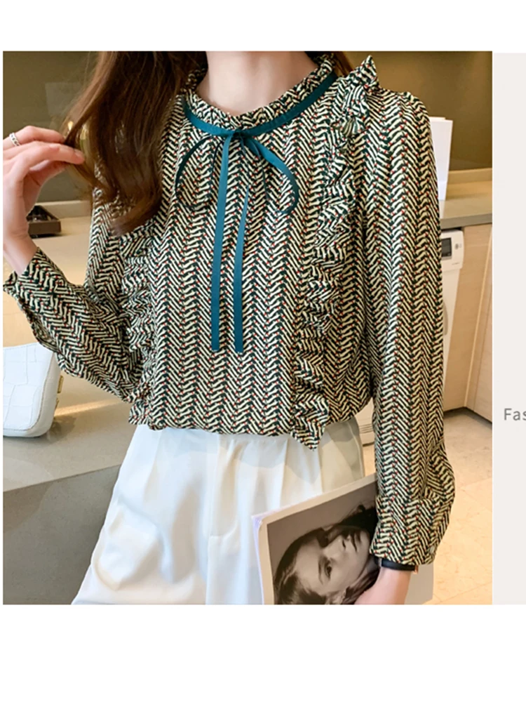 

2022 Spring New Temperament All-match O-neck Fairy Drape Elegant Chiffon Shirt Blouse Women Blusas GD646 Long Sleeve Top Women