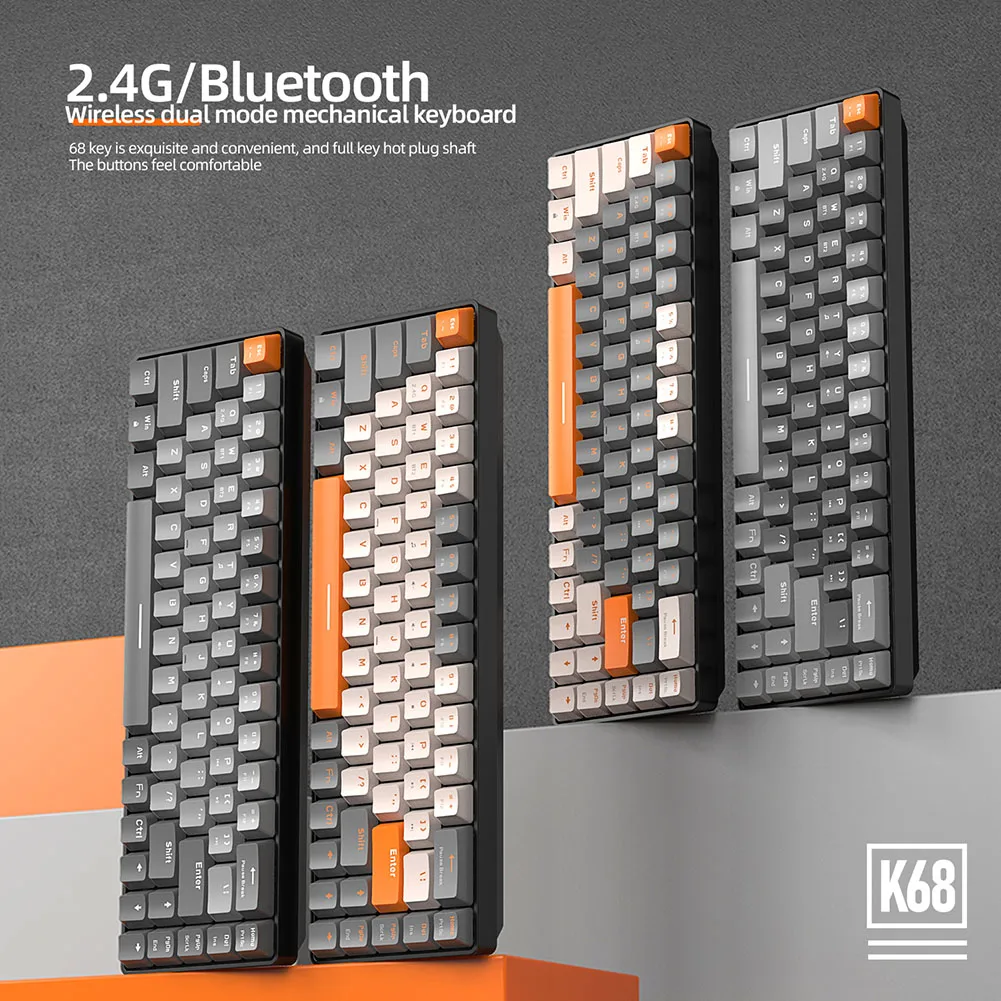 

Bluetooth-совместимая механическая клавиатура 5,0, Двухрежимная Беспроводная механическая клавиатура 2,4 ГГц, 68 клавиш, портативная, для путешест...