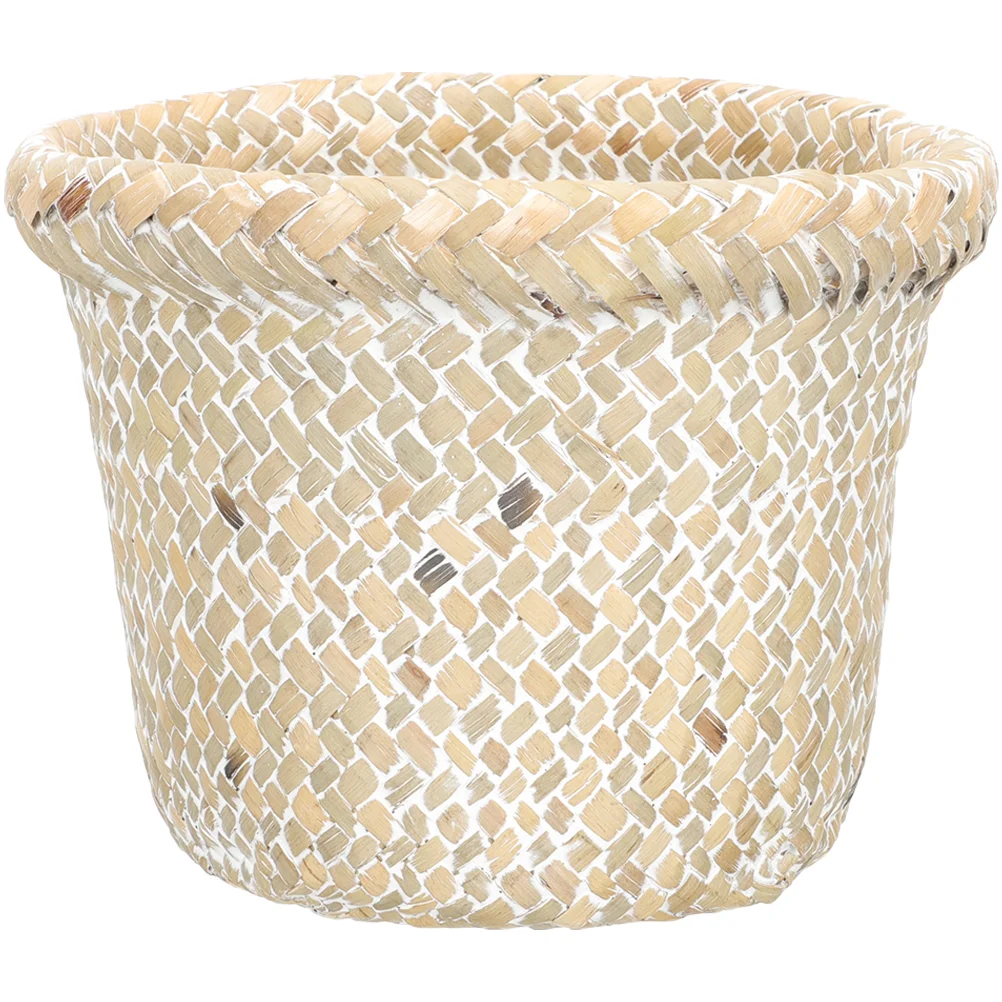 

Basket Woven Trash Can Wicker Bin Garbage Waste Storage Round Rattan Paper Wastebasket Container Farmhouse Containers Egg Tea