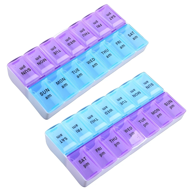 

14 Grids Compartments for Pill Box Organizer for CASE 7 Daily 2 Times A Day Slot Weekly Medicine Vitamin Fish Oil Supplement