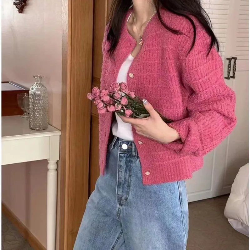 Женский трикотажный кардиган с длинным рукавом повседневный однотонный