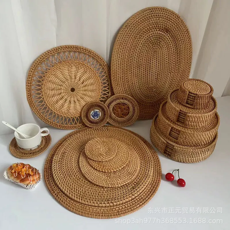 

6PCS Rattan Mat Rattan Coaster Insulation Mat Woven Autumn Rattan Cup Mat Straw Pot Mat Kung Fu Tea Set Tea Ceremony Accessories