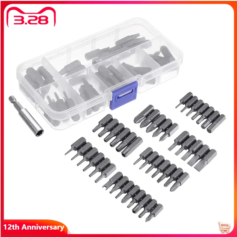 

44Pcs S2 Alloy Steel Screwdriver Bit Set Phillips Slotted Torx Hex Screwdriver Bits with Extension Rod 1/4 Inch Hex Shank