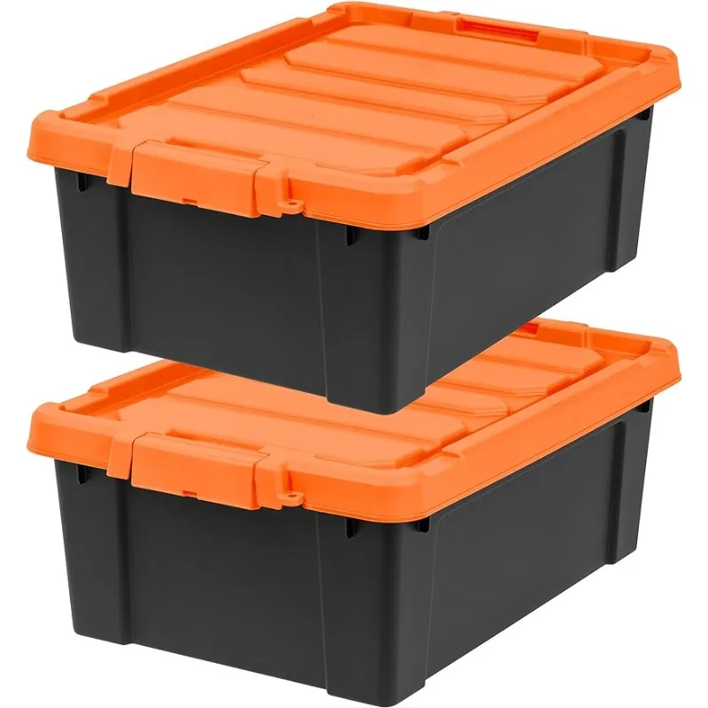 

2Pack 11Gal Heavy Duty Plastic Storage Bins with Durable Lid and Secure Latching Buckles, Orange