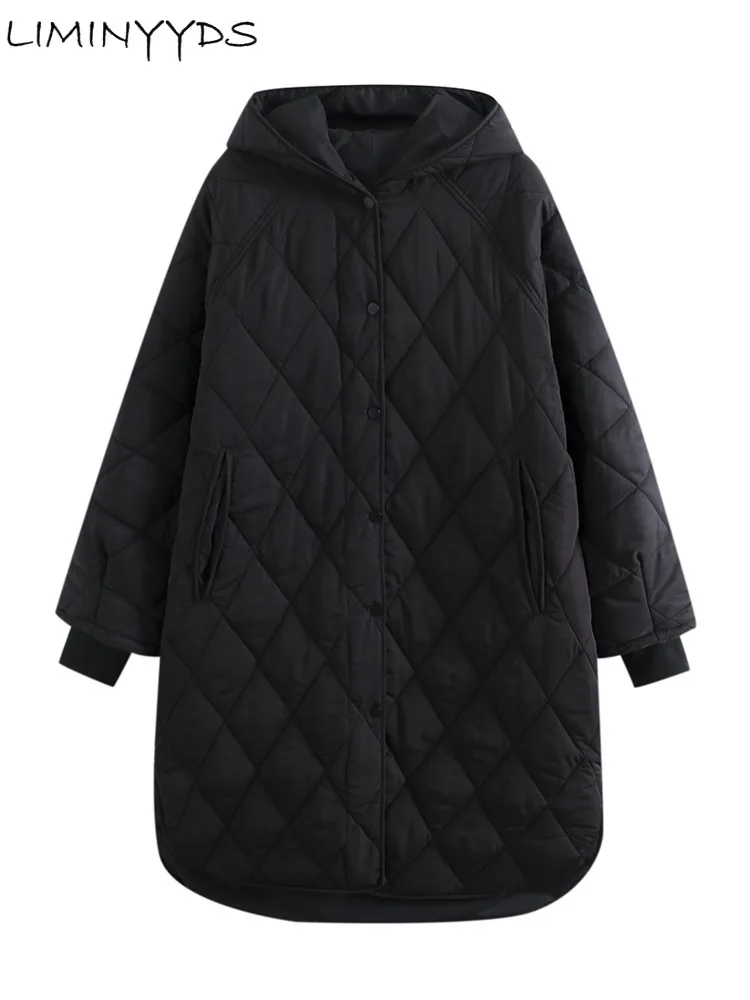 

2023 женские пальто, зимнее пальто, парки с капюшоном, куртка, однотонная верхняя одежда, карманы, длинные рукава, пальто, куртка оверсайз trf