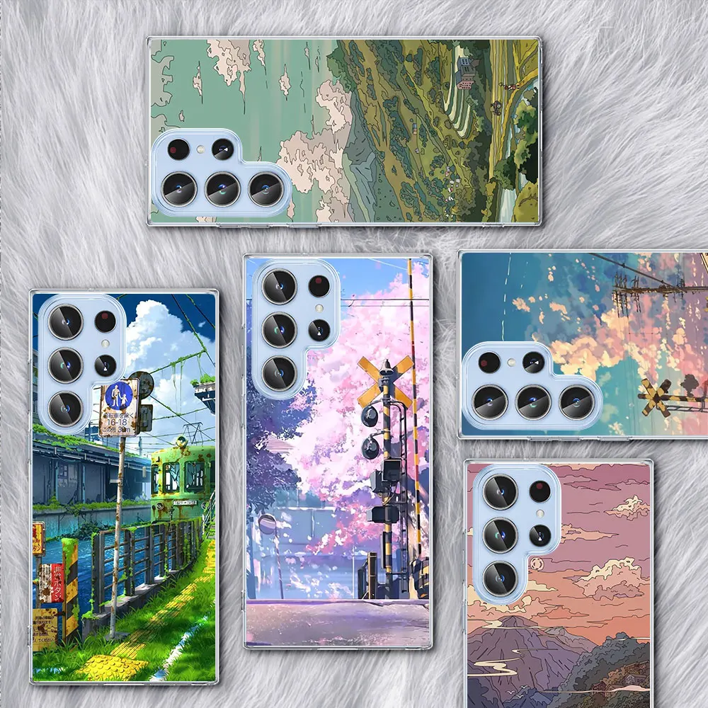

Japanese Anime Hand Painted scenery Case for Samsung Galaxy S23 S22 Ultra S10e S21 S20 FE S10 S9 S8 Plus Clear TPU Phone Cover