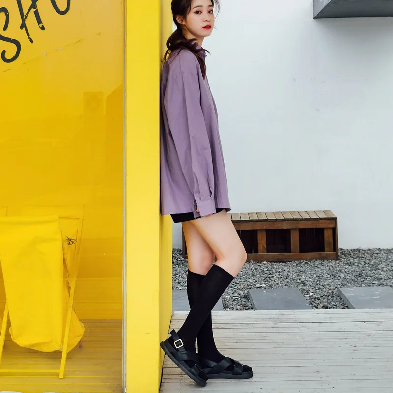 New Japanese solid color calf socks Hyuna candy color Korean student long tube women's socks