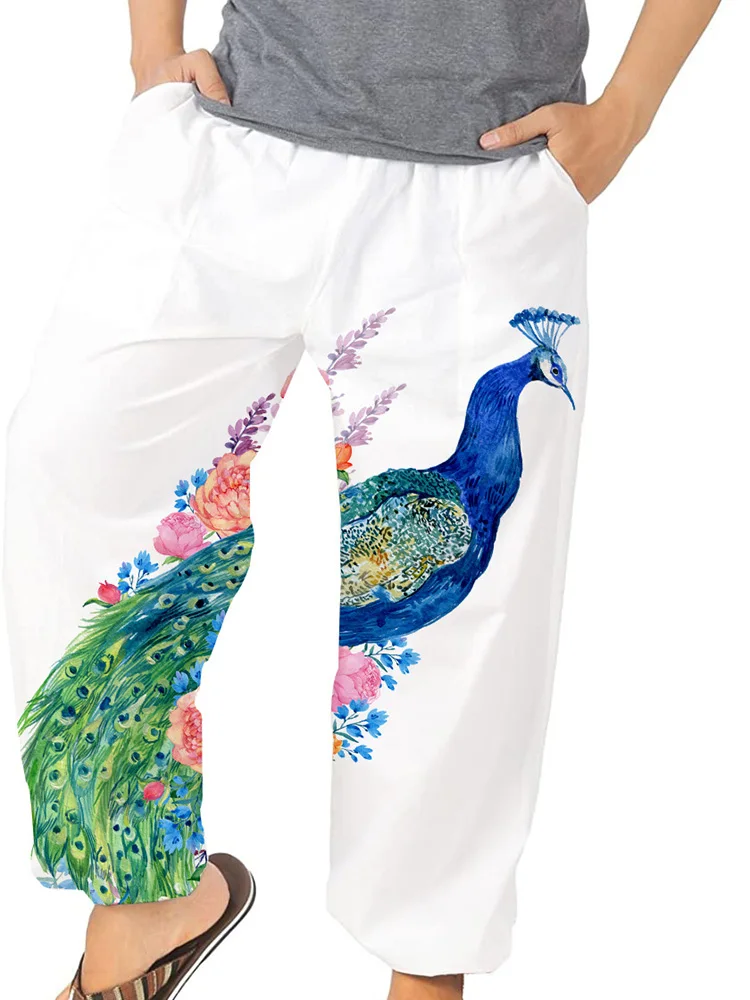 

2022 Pocket High Waist Streetwear Pants Mens Loose Printed Summer Pants Casual Elastic Waist Male All Match New Long Trouser