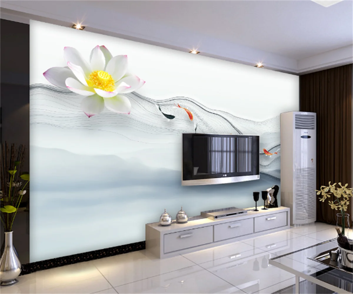 

Современная Минималистичная изогнутая Настенная картина лотоса для телевизора, фоновые обои для гостиницы, Пользовательские настенные 3D о...