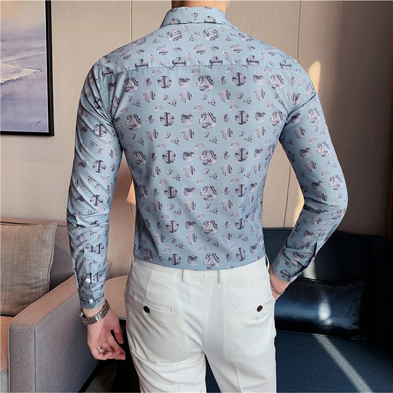 Men's Flower Shirt Autumn New Long-sleeved Fashion Slim Fit Shirt 2021 Business Casual Formal Dress Shirts Social Chemise Homme