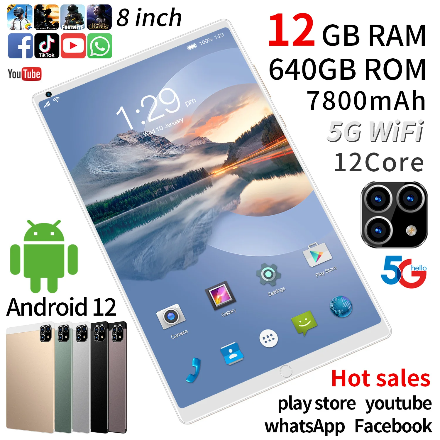 2022 New Android 12  12GB RAM 640GB ROM 8  inch 4k HD Screen tablet 5G Dual SIM Card or WIFI