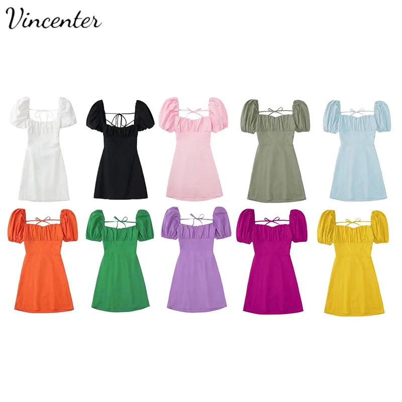 

Ladies Y2K 2022 Summer Women White Cotton Dress Backless Puff Short Sleeve Ladies Sexy Club Sundress