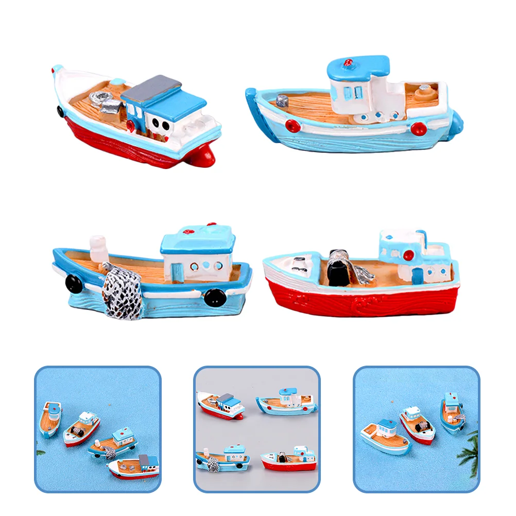 

Boat Miniature Model Mini Resin Sailboatrowboat Micro Decorations Statue Desktop Sailing Sea Fishing Figurines Tiny Beach