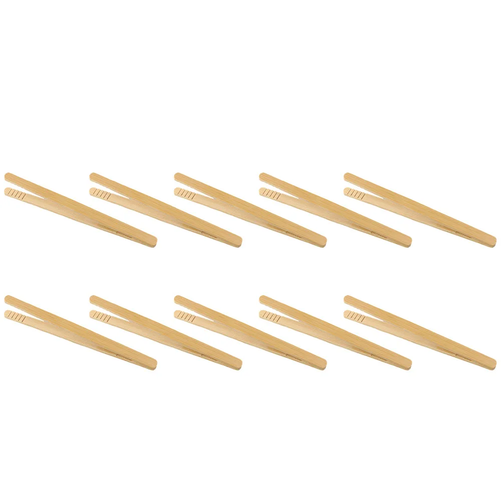 

10Pcs Bamboo Wood Salad Tongs Essential tools for Toast Bacon Sugar Ice Tea Make your mealtime more convenient
