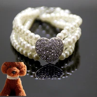 puppy necklace four row pearl collar shiny rhinestone heart pendant cat jewelry pet supplies