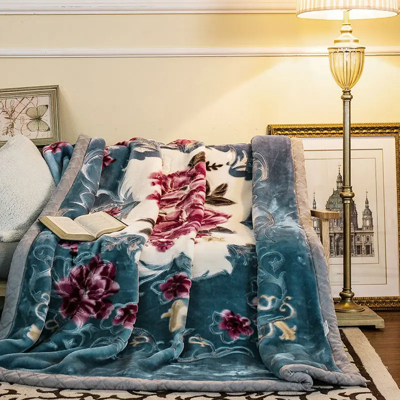 Mantas de visón Raschel de doble capa para camas, manta cálida y gruesa, suave y esponjosa, tamaño Queen, para primavera e invierno, 8,8 libras