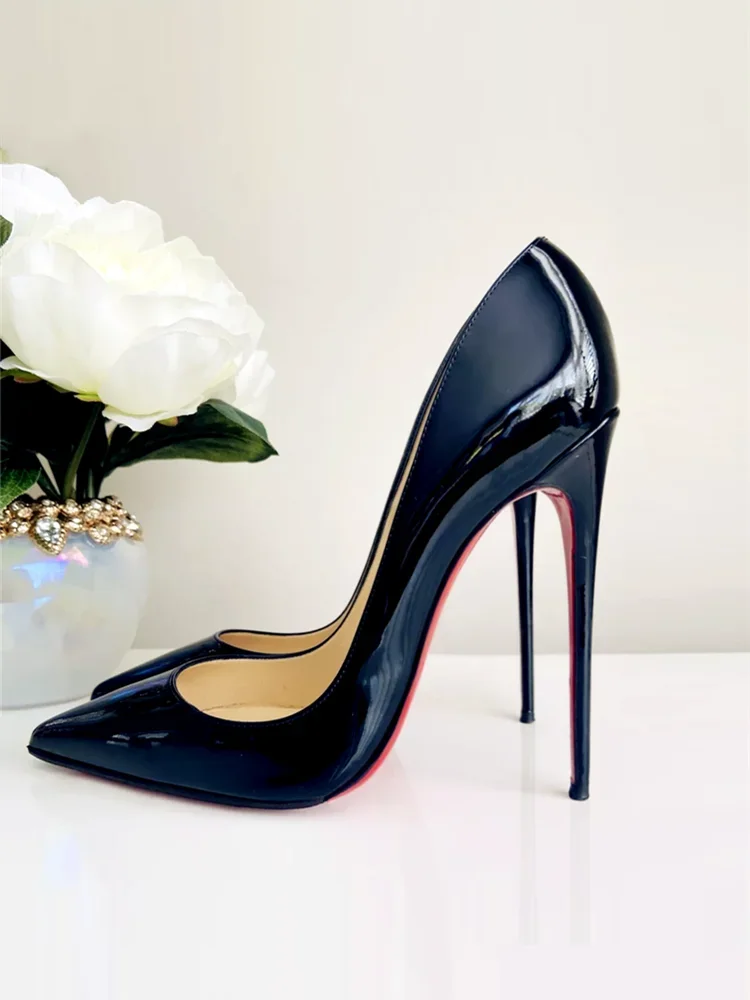 Женские лакированные туфли на высоком каблуке профессиональные с острым носком