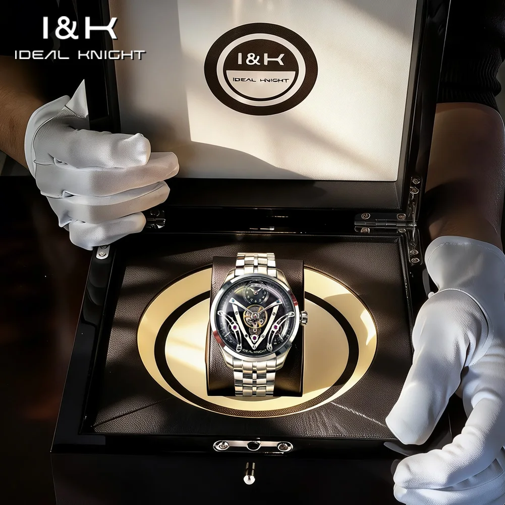 Фото Часы IDEAL KNIGHT 6821, оригинальные, подлинные, для мужчин, в подарочной коробке, роскошный подарок, автоматические механические мужские часы с ажурным циферблатом. №1