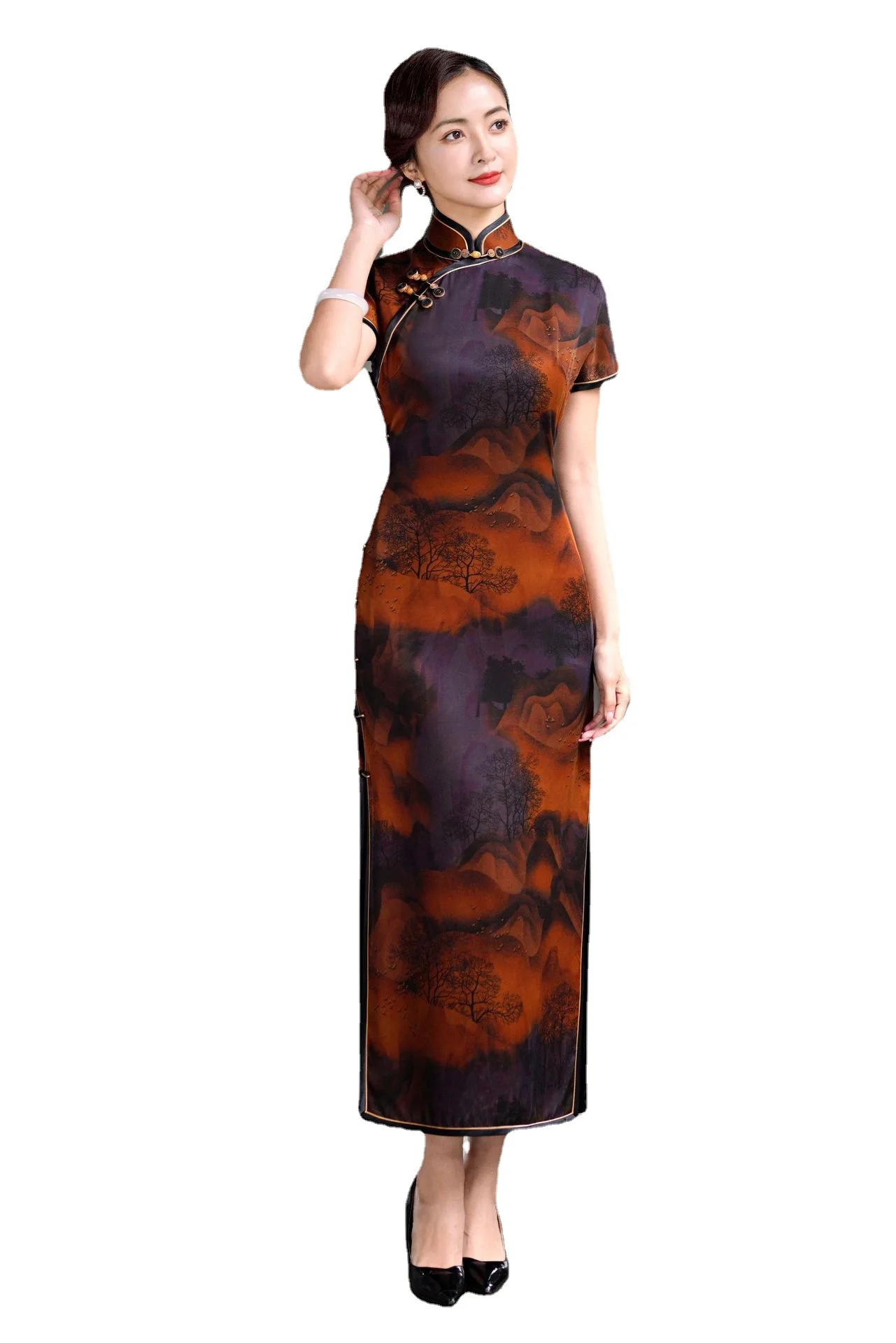 Высокое качество из натурального шелка винтажное платье Cheongsam Qipao женская одежда