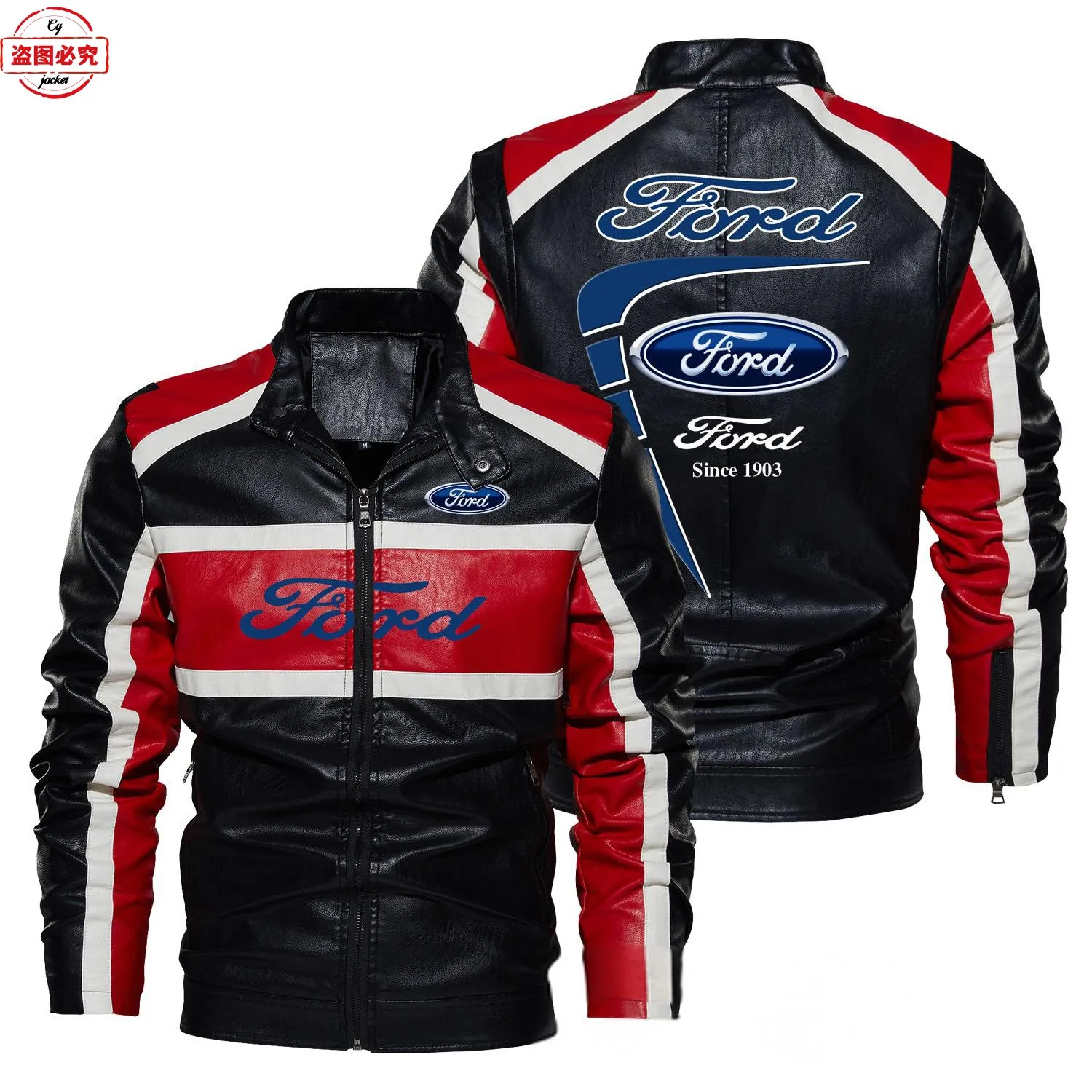 Гоночный костюм Ford LOGO мужская контрастная кожаная куртка на весну и осень