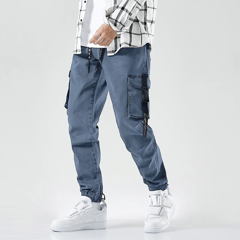 Men's jeans loose autumn casual long pants fat and fat cargo jeans bunched leg pants plus size men's pants M-8XL