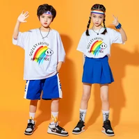 kid hip hop clothing white graphic tee t shirt blue streetwear summer shorts skirt mini for girl boy jazz dance costume clothes