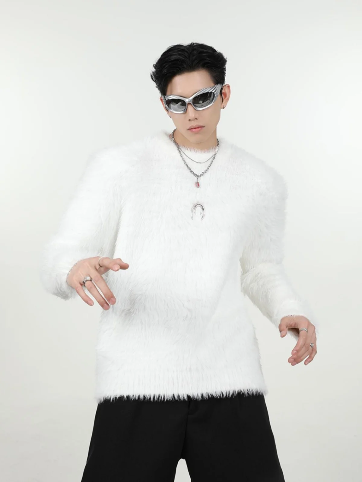 American Fashion Brand High-End Atmosphere Lazy Imitation Mink Woolen Knit Sweater Men's Profile Solid Soft Glutinous Loose Top